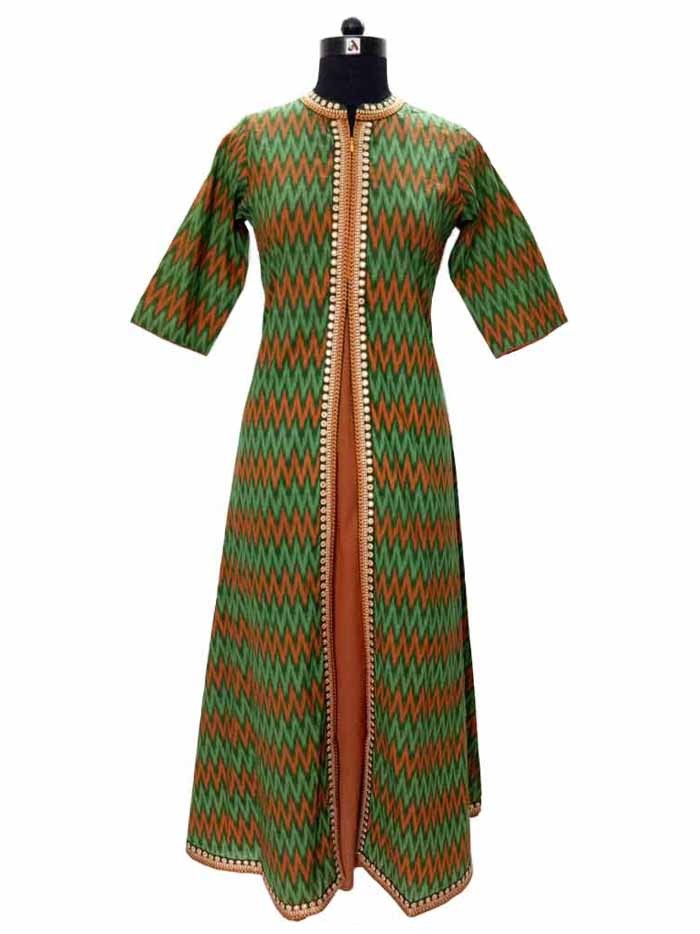 Embroidered Patola Print Cotton Long Dress