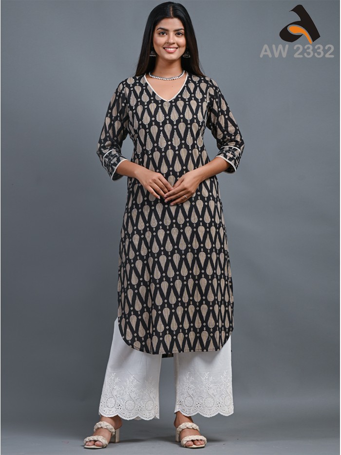 Ebony Black Cotton Kurta