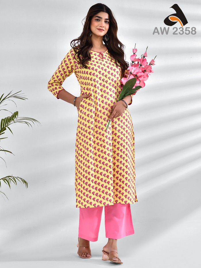 Lemon Yellow Floral Booti Print Kurta