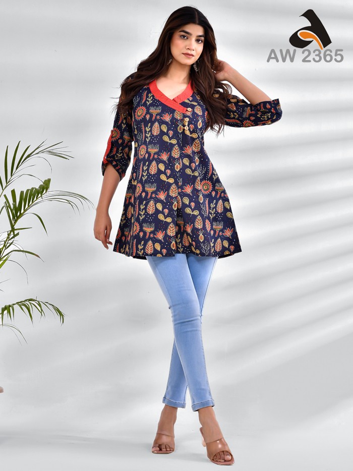 Midnight Blue Angarakha Printed Short Top