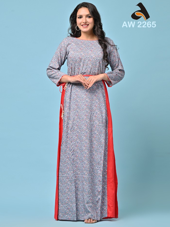 Pewter Grey Rayon Printed floor Length Dress