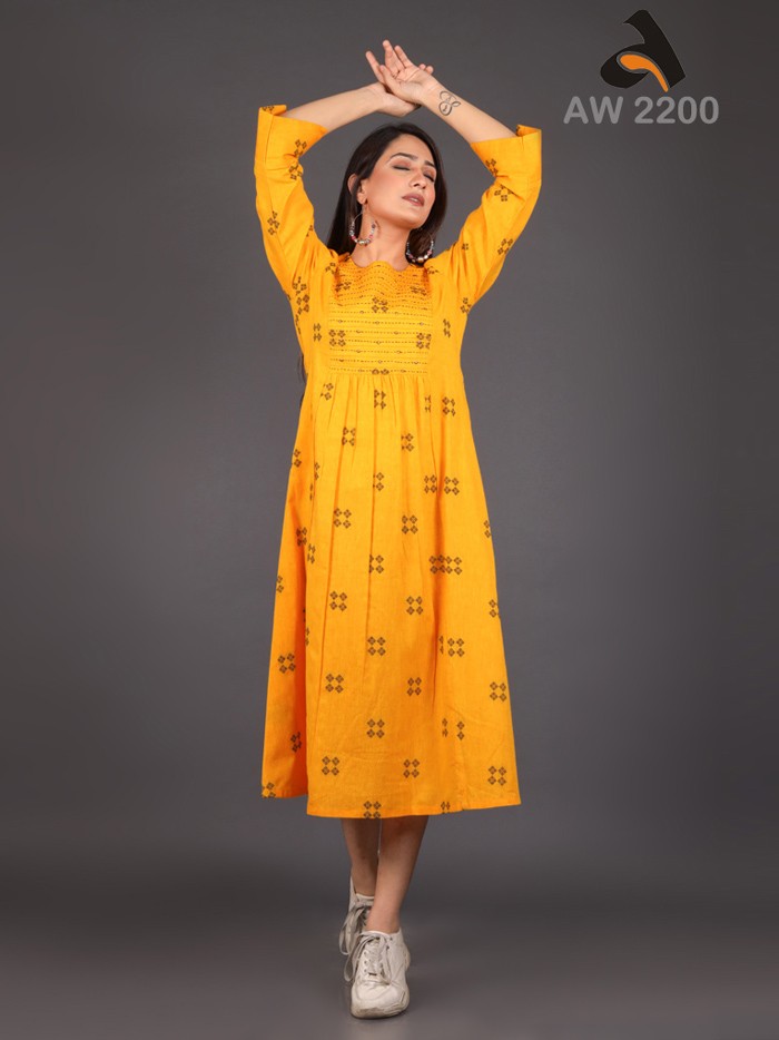 Golden Yellow South Cotton Dobby Dress